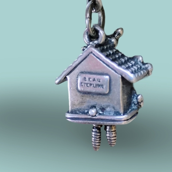 Vintage BEAU Sterling Silver Cuckoo Clock Movable Pendulums Charm Pendant​​ - Picture 4 of 8